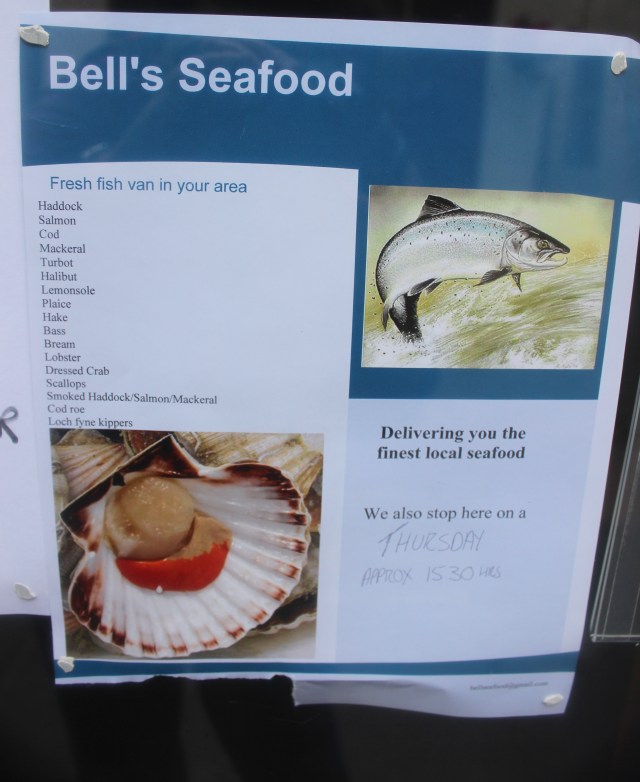 Ad for the fresh fish wagon. Stromness, Orkney.