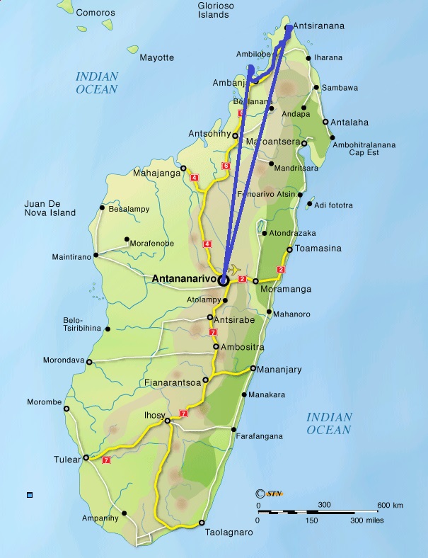 madagascar map with route